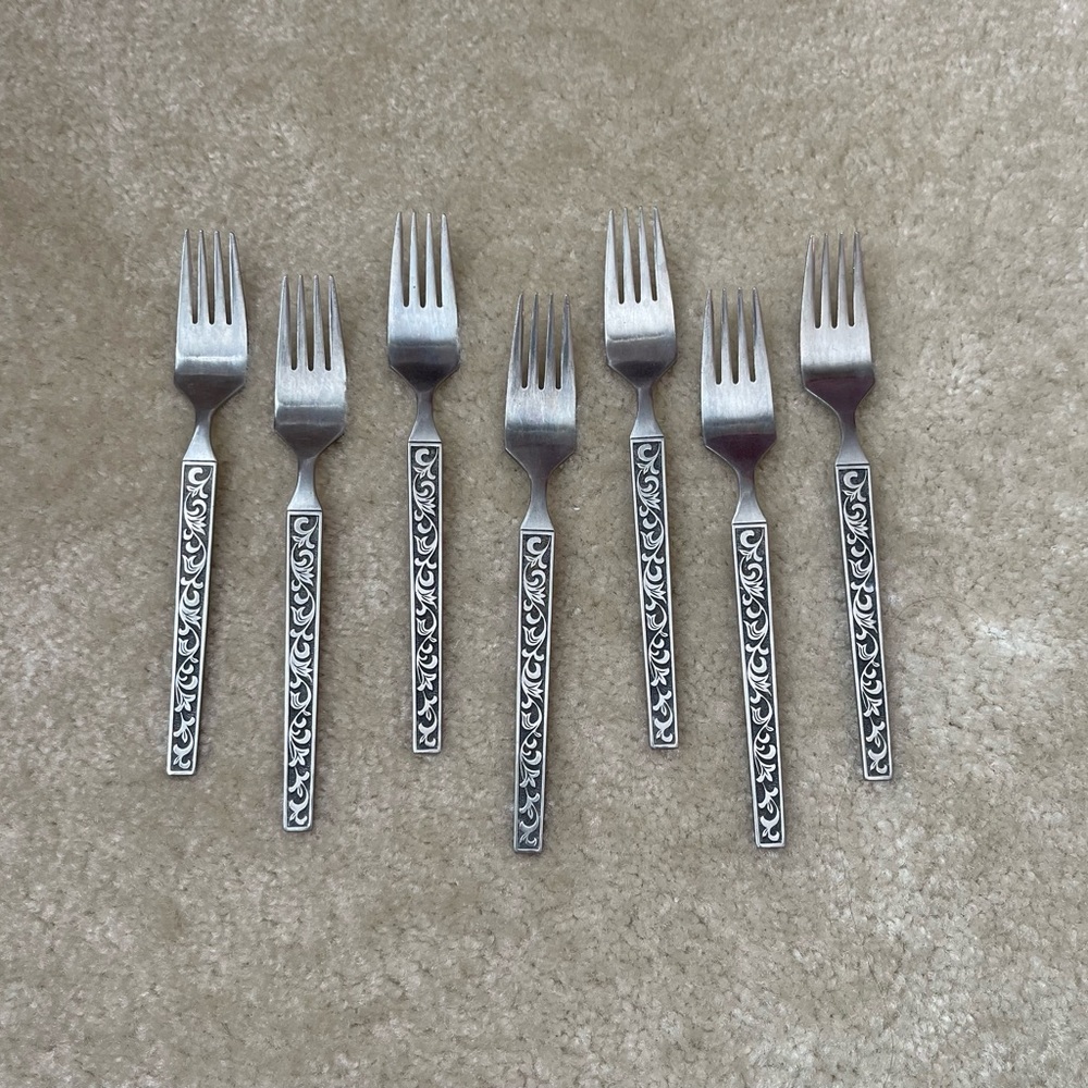Vintage Riviera Stainless Steel Forks - Set of 7